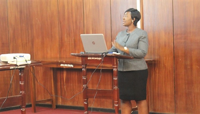 Head of Commercialization Division, Ms Adwoa Sarfo Kankanka making a presentation